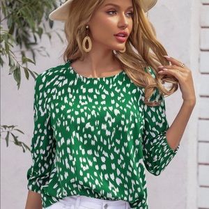 Green & White Blouse